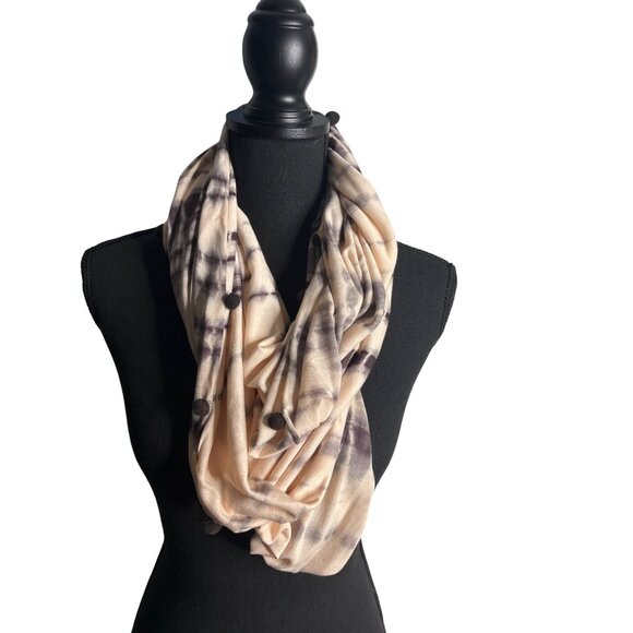 Chico's Women's Peach Knit Tie Dye Eternity Scarf with Pom-Poms NWT - Picture 1 of 4